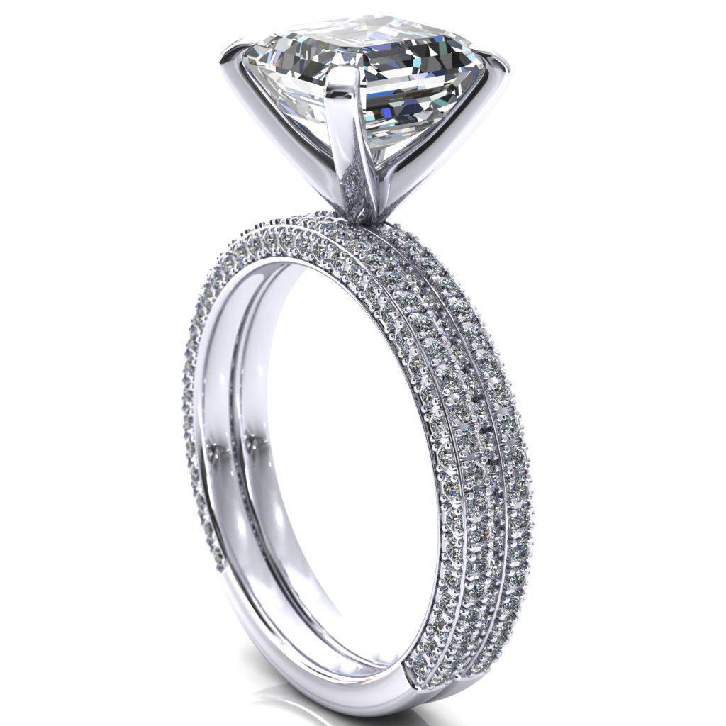 Mariyah Asscher Moissanite 4 Prong 3/4 Eternity 3 Sided Diamond Shank Engagement Ring-Custom-Made Jewelry-Fire & Brilliance ®