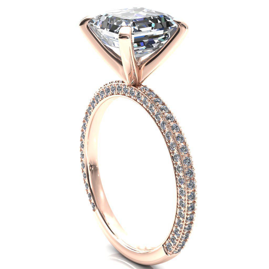 Mariyah Asscher Moissanite 4 Prong 3/4 Eternity 3 Sided Diamond Shank Engagement Ring-Custom-Made Jewelry-Fire & Brilliance ®