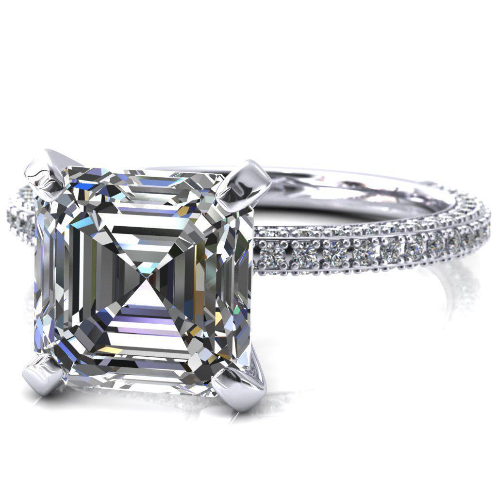 Mariyah Asscher Moissanite 4 Prong 3/4 Eternity 3 Sided Diamond Shank Engagement Ring-Custom-Made Jewelry-Fire & Brilliance ®