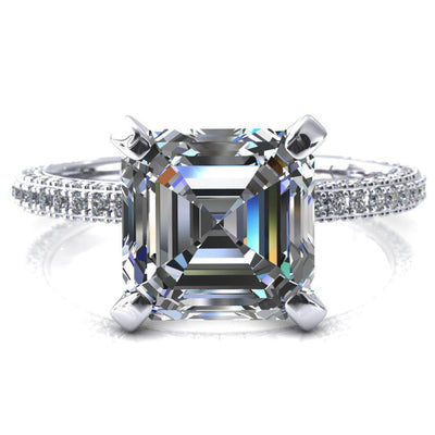 Mariyah Asscher Moissanite 4 Prong 3/4 Eternity 3 Sided Diamond Shank Engagement Ring-Custom-Made Jewelry-Fire & Brilliance ®
