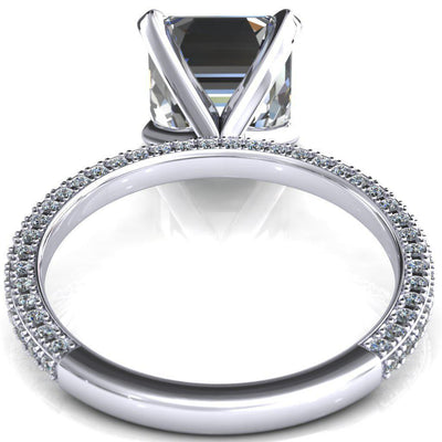 Mariyah Asscher Moissanite 4 Prong 3/4 Eternity 3 Sided Diamond Shank Engagement Ring-Custom-Made Jewelry-Fire & Brilliance ®