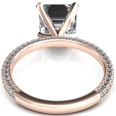 Mariyah Asscher Moissanite 4 Prong 3/4 Eternity 3 Sided Diamond Shank Engagement Ring-Custom-Made Jewelry-Fire & Brilliance ®