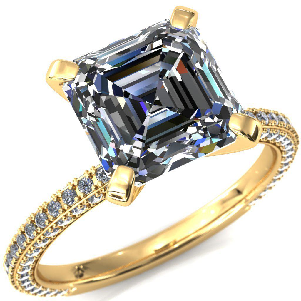 Mariyah Asscher Moissanite 4 Prong 3/4 Eternity 3 Sided Diamond Shank Engagement Ring-Custom-Made Jewelry-Fire & Brilliance ®