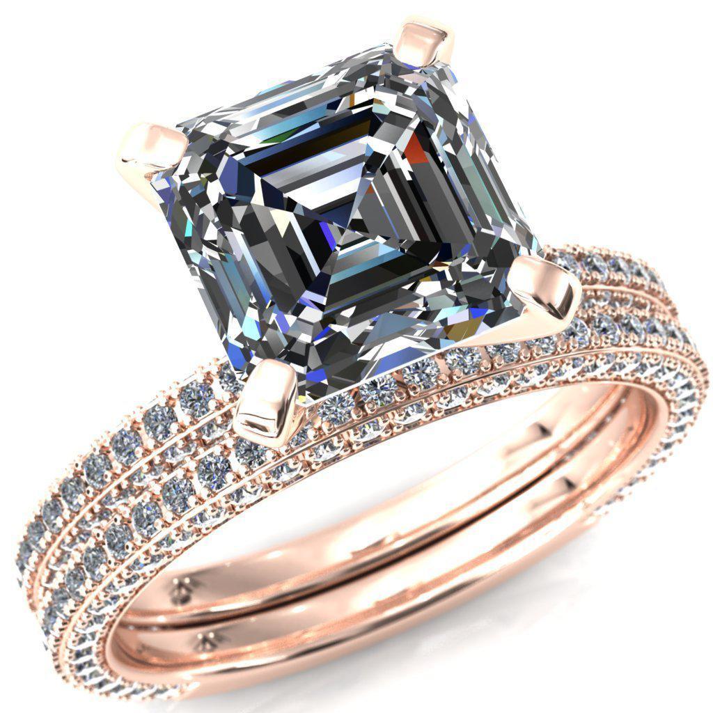 Mariyah Asscher Moissanite 4 Prong 3/4 Eternity 3 Sided Diamond Shank Engagement Ring-Custom-Made Jewelry-Fire & Brilliance ®