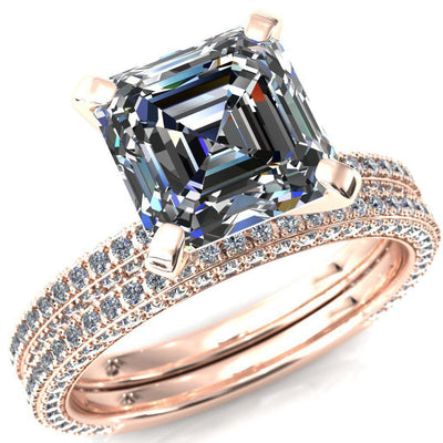 Mariyah Asscher Moissanite 4 Prong 3/4 Eternity 3 Sided Diamond Shank Engagement Ring-Custom-Made Jewelry-Fire & Brilliance ®