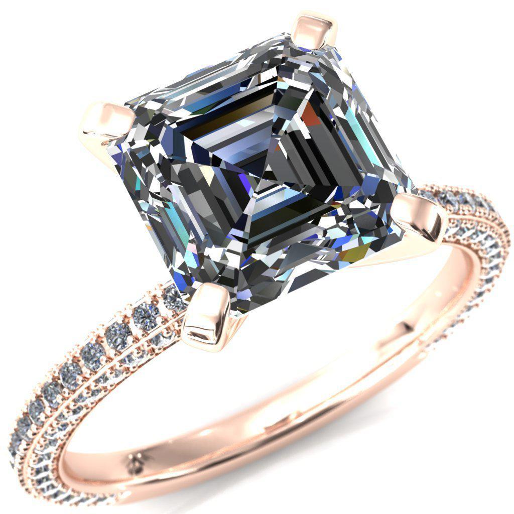 Mariyah Asscher Moissanite 4 Prong 3/4 Eternity 3 Sided Diamond Shank Engagement Ring-Custom-Made Jewelry-Fire & Brilliance ®