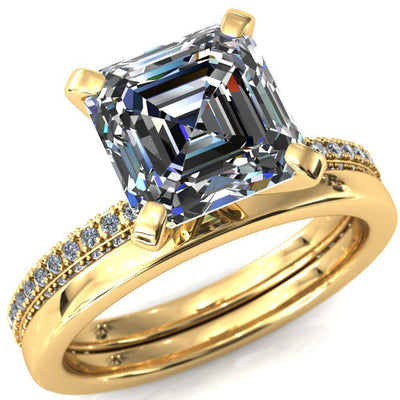 Mariyah Asscher Moissanite 4 Prong 3/4 Eternity 3 Sided Diamond Shank Engagement Ring-Custom-Made Jewelry-Fire & Brilliance ®