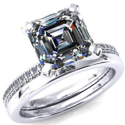 Mariyah Asscher Moissanite 4 Prong 3/4 Eternity 3 Sided Diamond Shank Engagement Ring-Custom-Made Jewelry-Fire & Brilliance ®