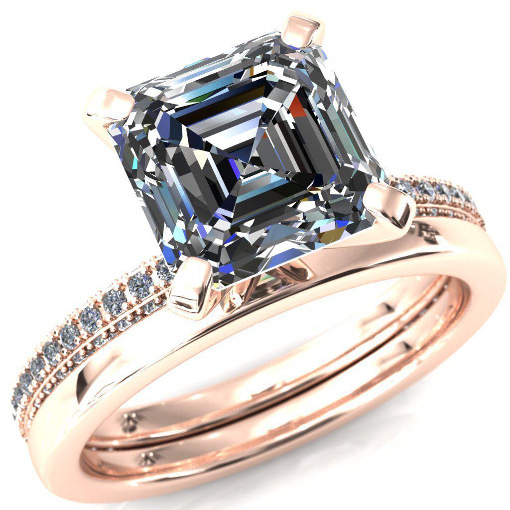 Mariyah Asscher Moissanite 4 Prong 3/4 Eternity 3 Sided Diamond Shank Engagement Ring-Custom-Made Jewelry-Fire & Brilliance ®