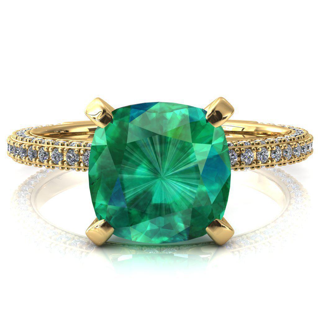 Mariyah Cushion Emerald 4 Prong 3/4 Eternity 3 Sided Diamond Shank Engagement Ring-FIRE & BRILLIANCE