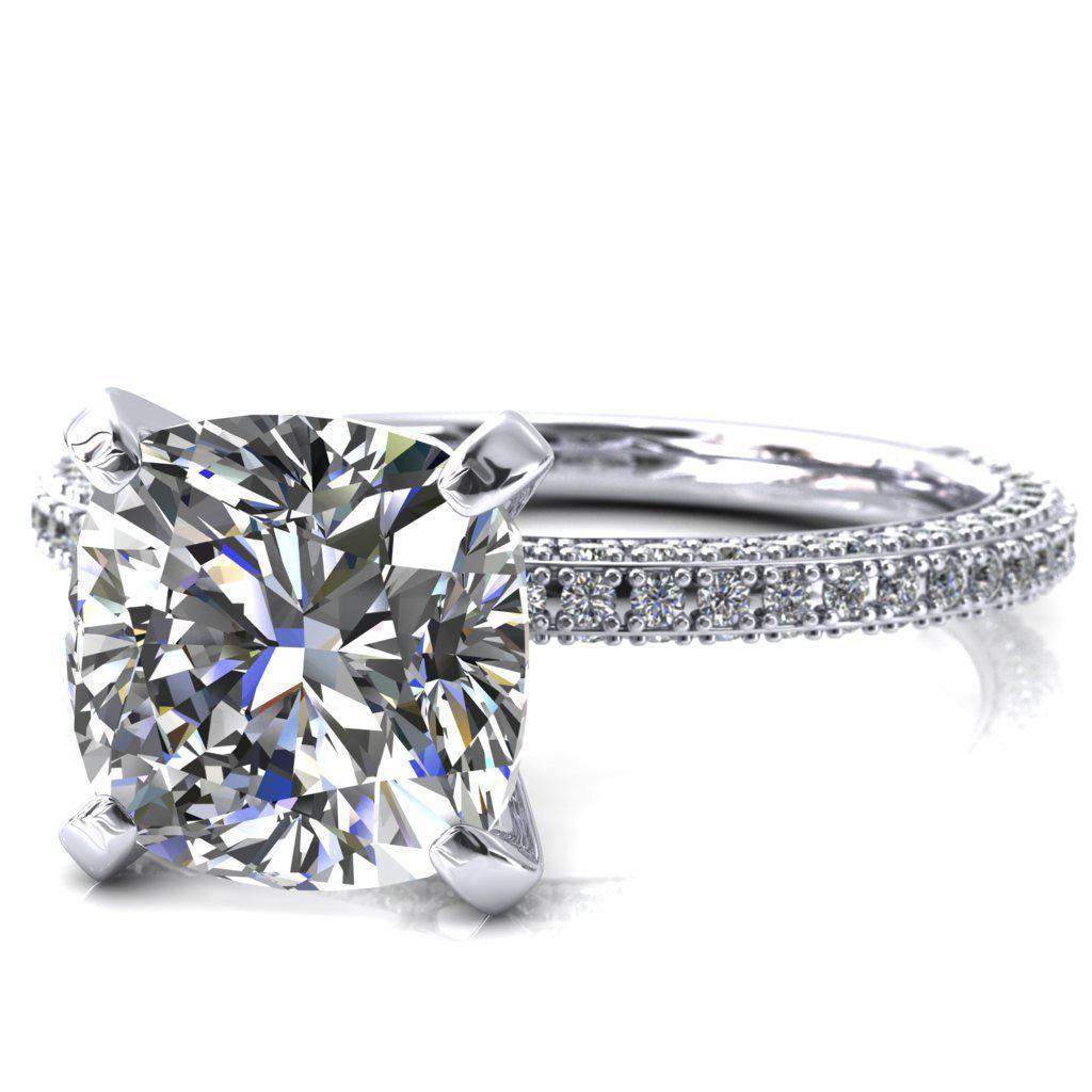 Mariyah Cushion Moissanite 4 Prong 3/4 Eternity 3 Sided Diamond Shank Engagement Ring-Custom-Made Jewelry-Fire & Brilliance ®
