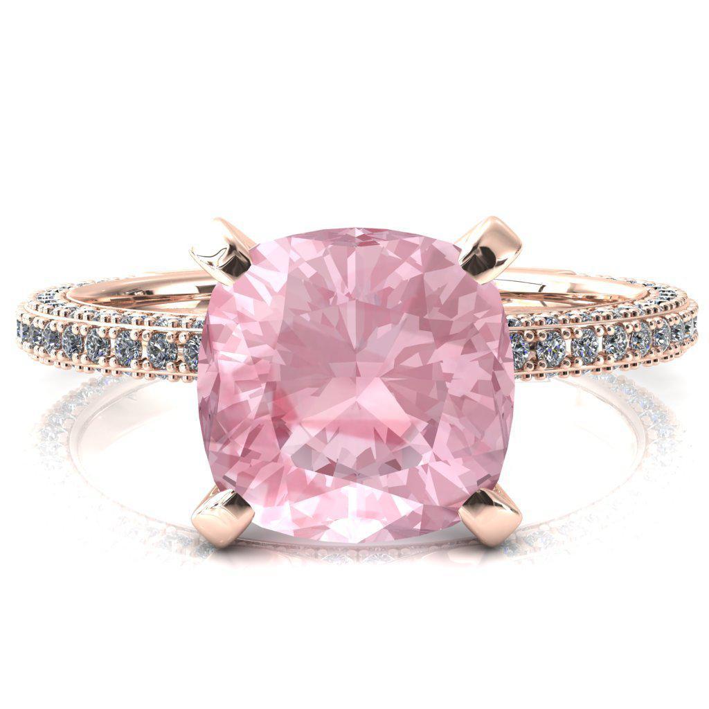 Mariyah Cushion Pink Sapphire 4 Prong 3/4 Eternity 3 Sided Diamond Shank Engagement Ring-FIRE & BRILLIANCE