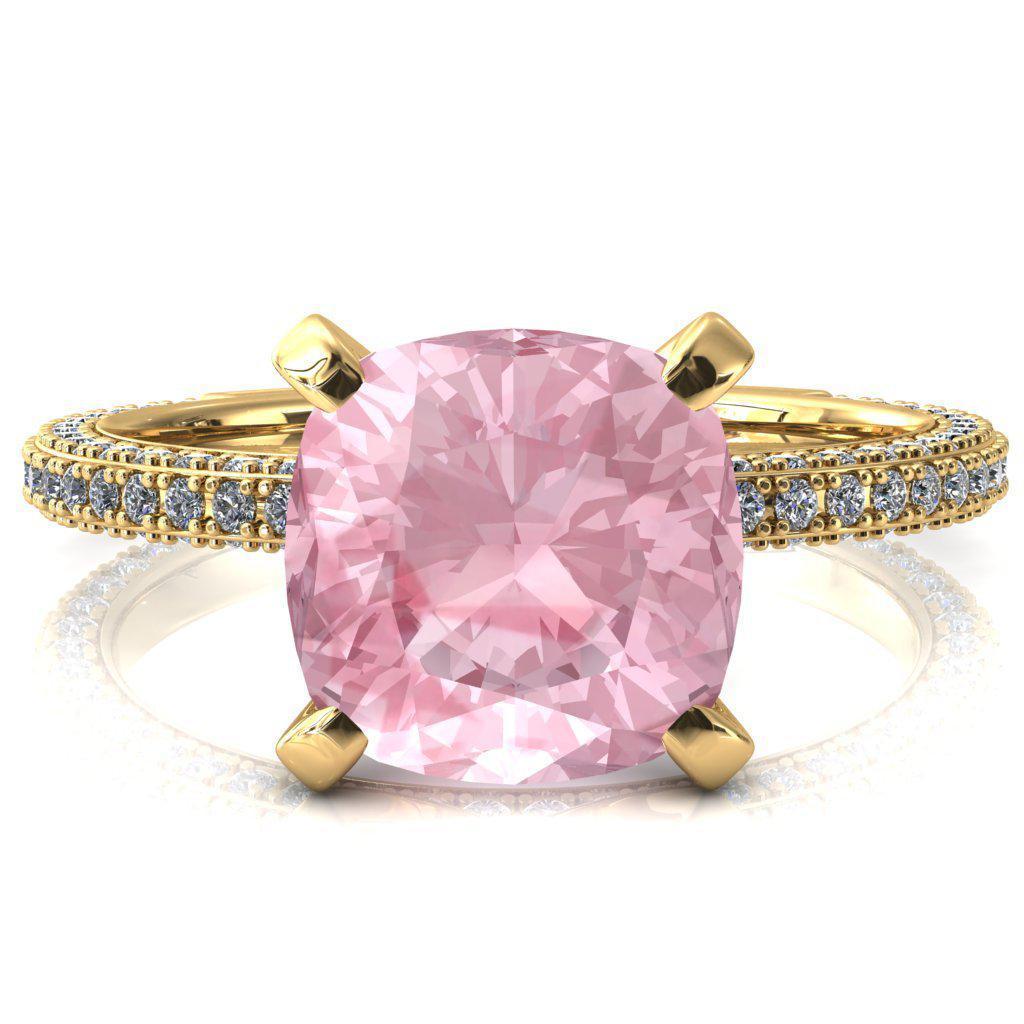 Mariyah Cushion Pink Sapphire 4 Prong 3/4 Eternity 3 Sided Diamond Shank Engagement Ring-FIRE & BRILLIANCE