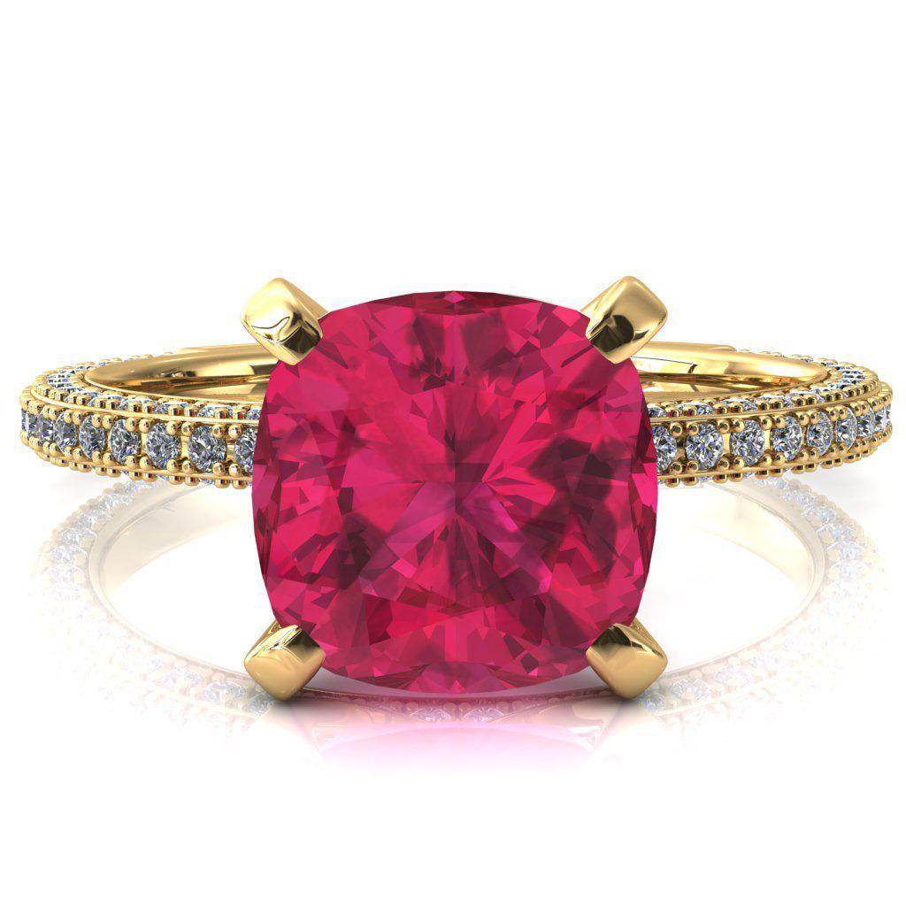 Mariyah Cushion Ruby 4 Prong 3/4 Eternity 3 Sided Diamond Shank Engagement Ring-FIRE & BRILLIANCE