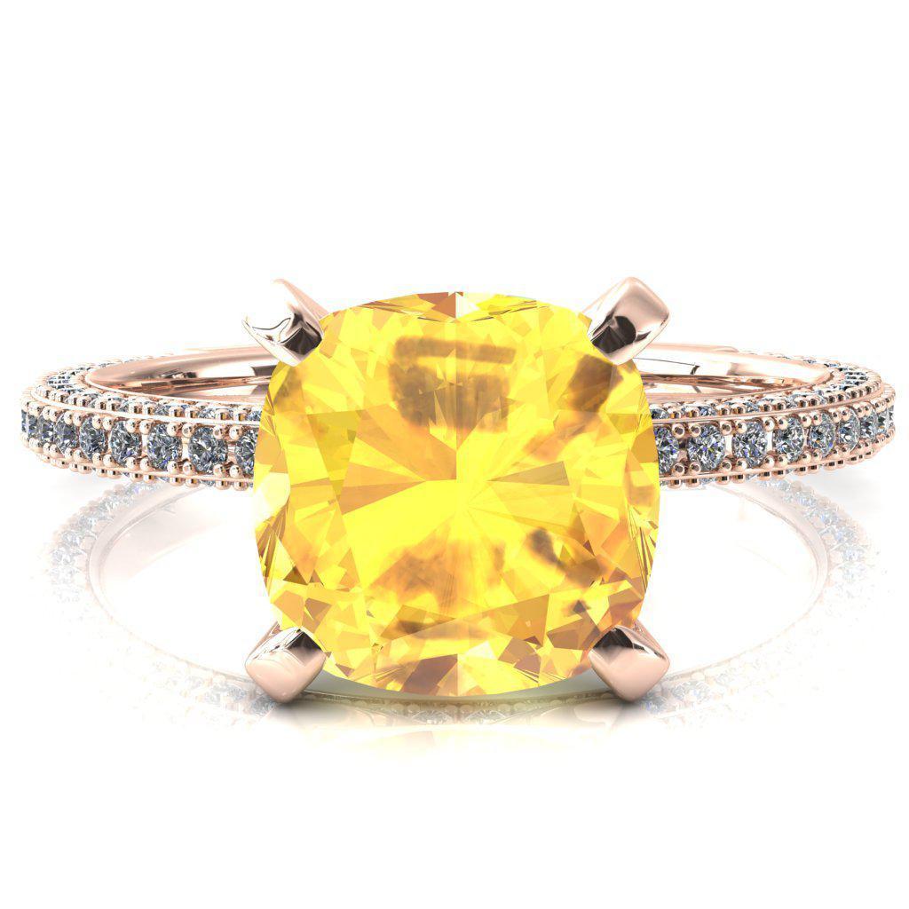 Mariyah Cushion Yellow Sapphire 4 Prong 3/4 Eternity 3 Sided Diamond Shank Engagement Ring-FIRE & BRILLIANCE
