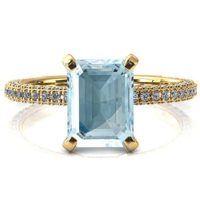 Mariyah Emerald Aqua Blue Spinel 4 Prong 3/4 Eternity 3 Sided Diamond Shank Engagement Ring-FIRE & BRILLIANCE