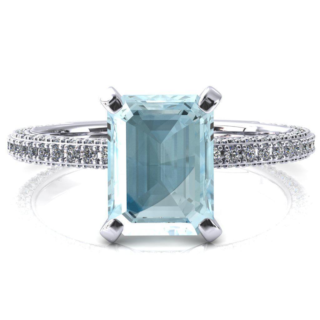 Mariyah Emerald Aqua Blue Spinel 4 Prong 3/4 Eternity 3 Sided Diamond Shank Engagement Ring-FIRE & BRILLIANCE