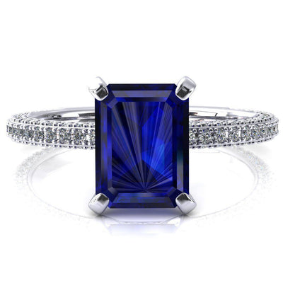 Mariyah Emerald Blue Sapphire 4 Prong 3/4 Eternity 3 Sided Diamond Shank Engagement Ring-FIRE & BRILLIANCE