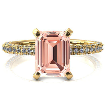 Mariyah Emerald Champagne Sapphire 4 Prong 3/4 Eternity 3 Sided Diamond Shank Engagement Ring-FIRE & BRILLIANCE