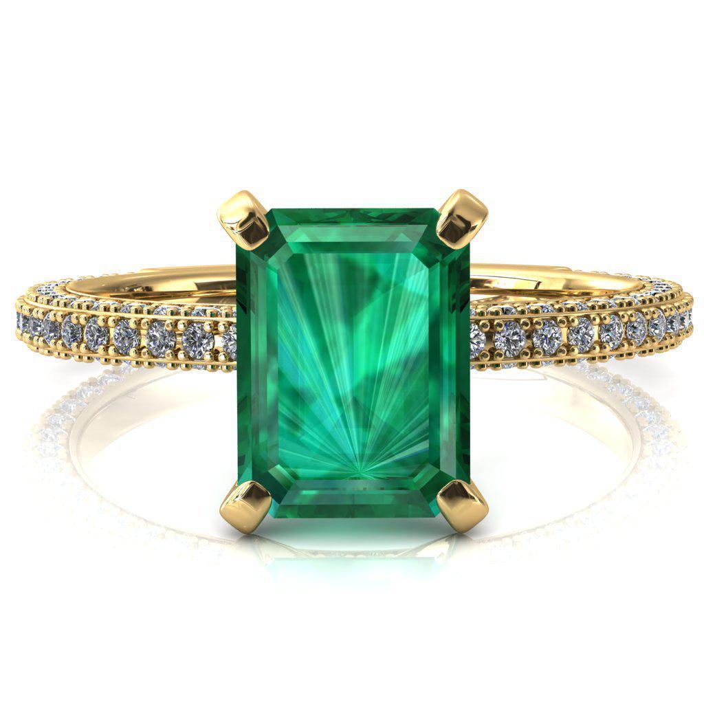 Mariyah Emerald Emerald 4 Prong 3/4 Eternity 3 Sided Diamond Shank Engagement Ring-FIRE & BRILLIANCE