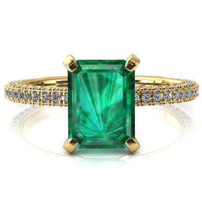 Mariyah Emerald Emerald 4 Prong 3/4 Eternity 3 Sided Diamond Shank Engagement Ring-FIRE & BRILLIANCE