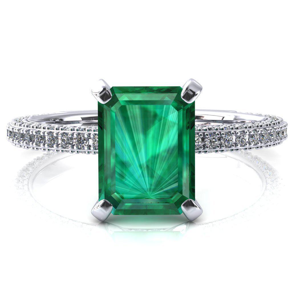 Mariyah Emerald Emerald 4 Prong 3/4 Eternity 3 Sided Diamond Shank Engagement Ring-FIRE & BRILLIANCE