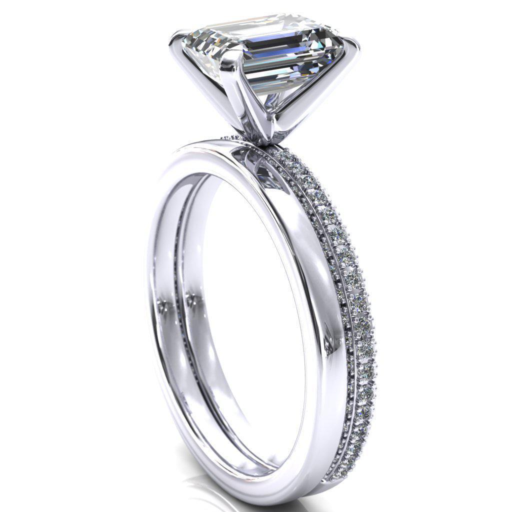 Mariyah Emerald Moissanite 4 Prong 3/4 Eternity 3 Sided Diamond Shank Engagement Ring-Custom-Made Jewelry-Fire & Brilliance ®