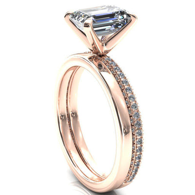 Mariyah Emerald Moissanite 4 Prong 3/4 Eternity 3 Sided Diamond Shank Engagement Ring-Custom-Made Jewelry-Fire & Brilliance ®