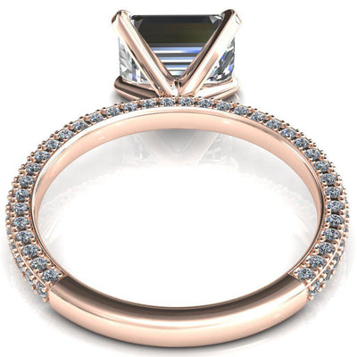 Mariyah Emerald Moissanite East-West 4 Prong 3/4 Eternity 3 Sided Diamond Shank Engagement Ring-FIRE & BRILLIANCE