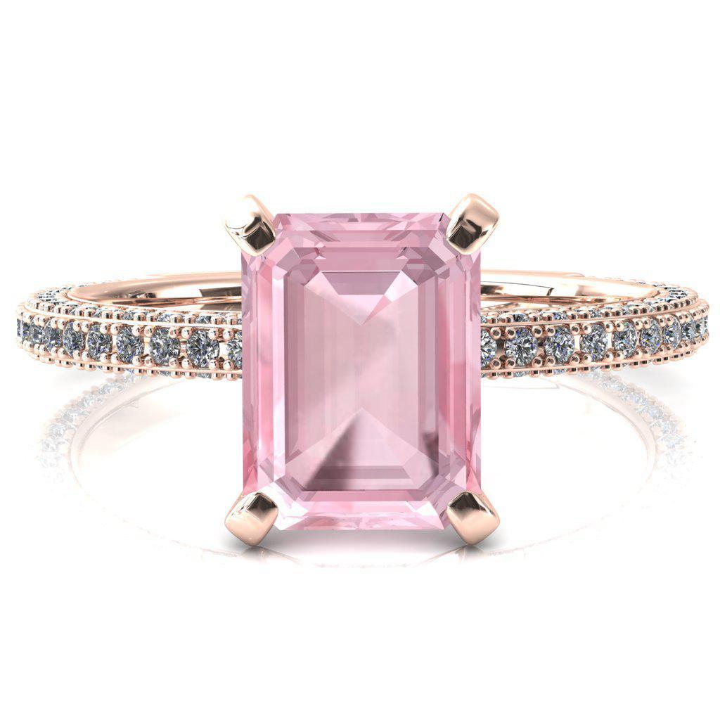 Mariyah Emerald Pink Sapphire 4 Prong 3/4 Eternity 3 Sided Diamond Shank Engagement Ring-FIRE & BRILLIANCE