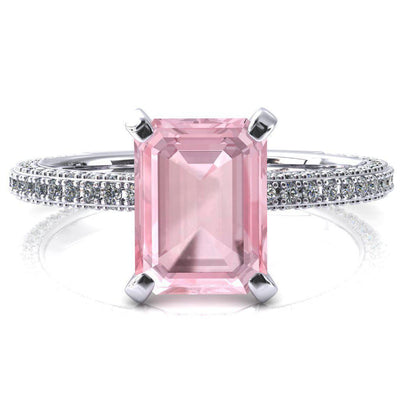 Mariyah Emerald Pink Sapphire 4 Prong 3/4 Eternity 3 Sided Diamond Shank Engagement Ring-FIRE & BRILLIANCE