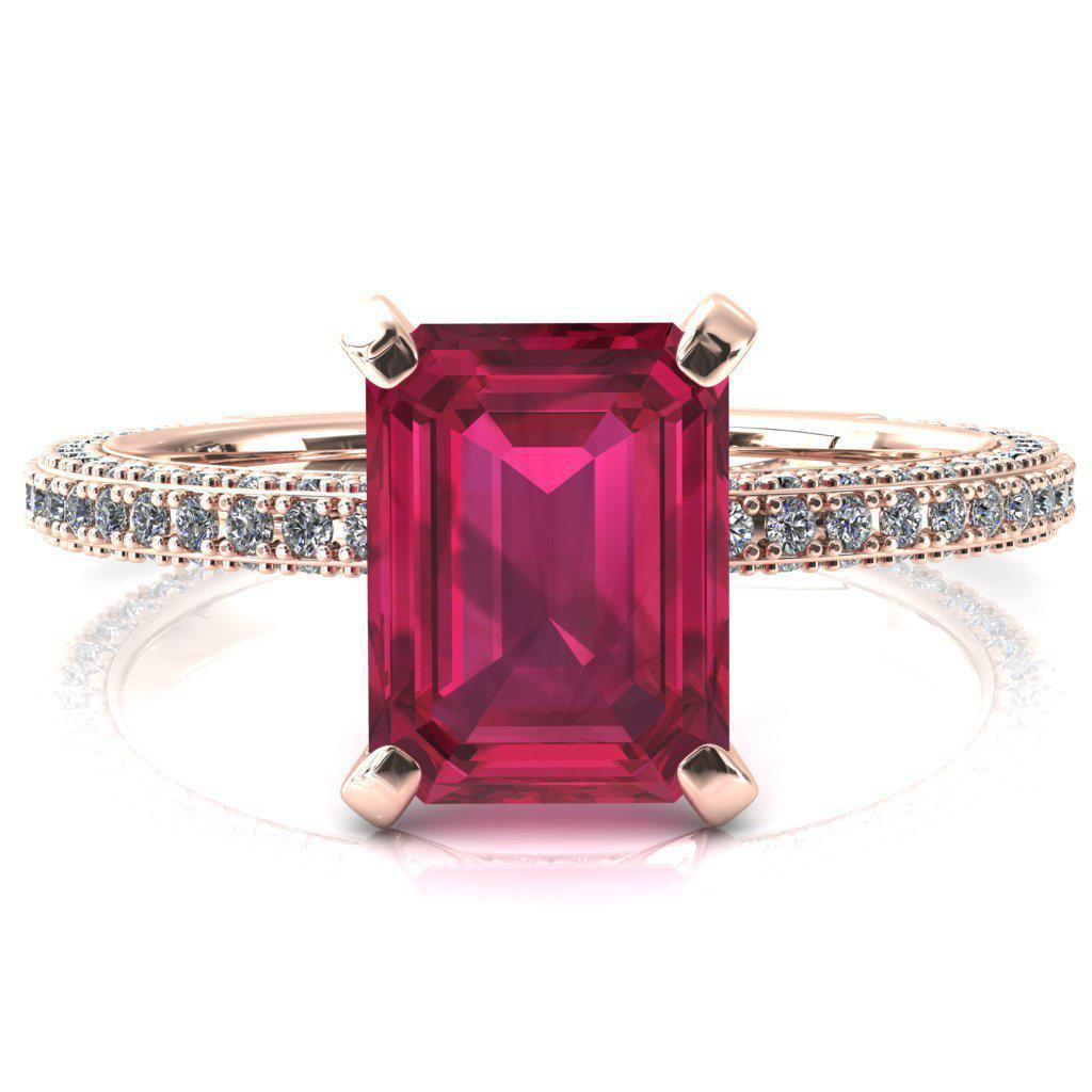 Mariyah Emerald Ruby 4 Prong 3/4 Eternity 3 Sided Diamond Shank Engagement Ring-FIRE & BRILLIANCE