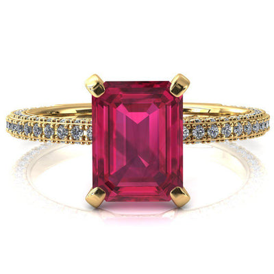 Mariyah Emerald Ruby 4 Prong 3/4 Eternity 3 Sided Diamond Shank Engagement Ring-FIRE & BRILLIANCE