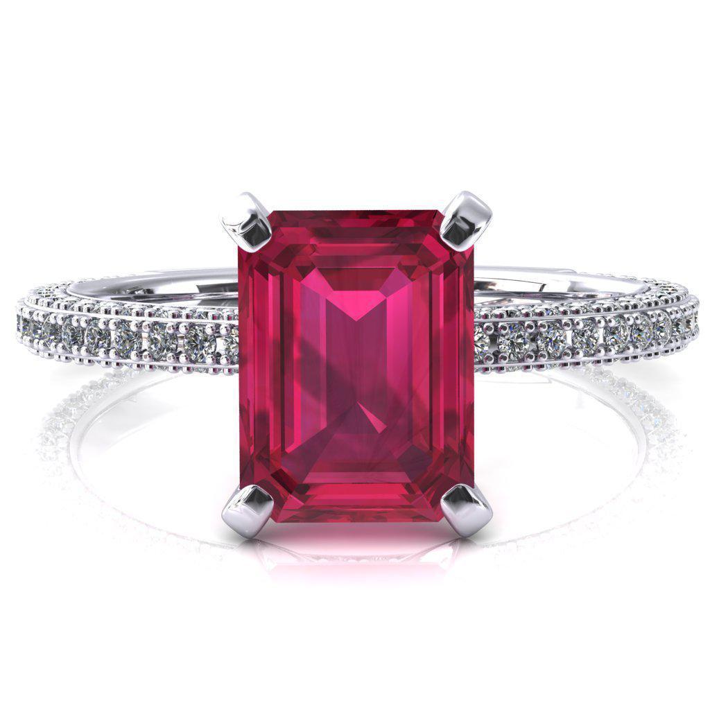 Mariyah Emerald Ruby 4 Prong 3/4 Eternity 3 Sided Diamond Shank Engagement Ring-FIRE & BRILLIANCE