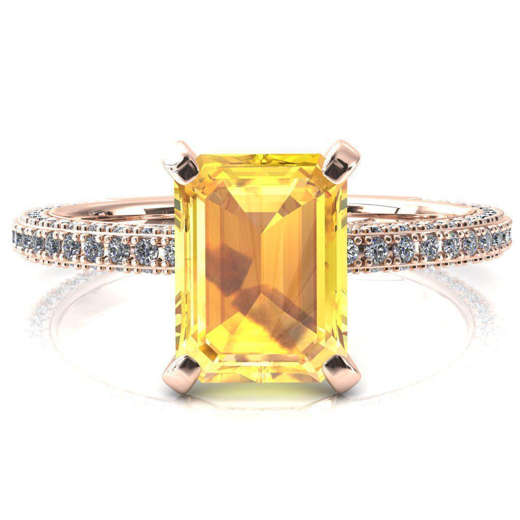 Mariyah Emerald Yellow Sapphire 4 Prong 3/4 Eternity 3 Sided Diamond Shank Engagement Ring-FIRE & BRILLIANCE