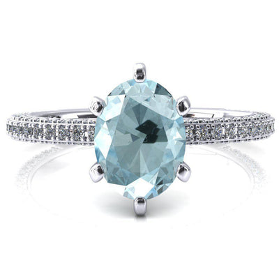 Mariyah Oval Aqua Blue Spinel 6 Prong 3/4 Eternity 3 Sided Diamond Shank Engagement Ring-FIRE & BRILLIANCE
