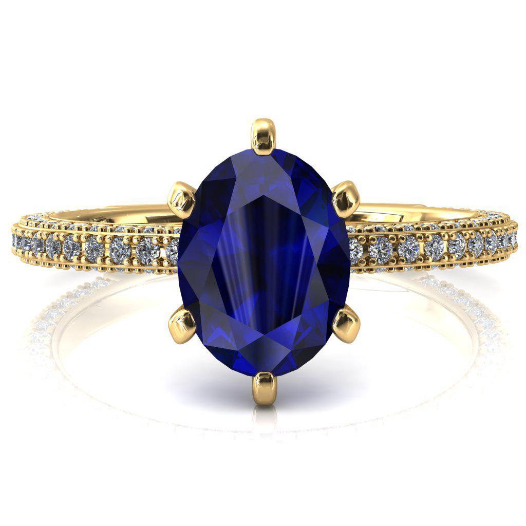 Mariyah Oval Blue Sapphire 6 Prong 3/4 Eternity 3 Sided Diamond Shank Engagement Ring-FIRE & BRILLIANCE
