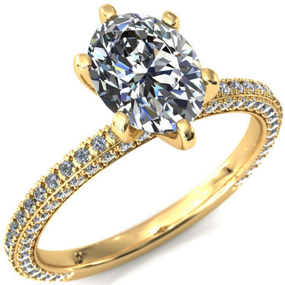 Mariyah Oval Moissanite 6 Prong 3/4 Eternity 3 Sided Diamond Shank Engagement Ring-Custom-Made Jewelry-Fire & Brilliance ®
