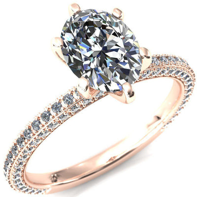 Mariyah Oval Moissanite 6 Prong 3/4 Eternity 3 Sided Diamond Shank Engagement Ring-Custom-Made Jewelry-Fire & Brilliance ®