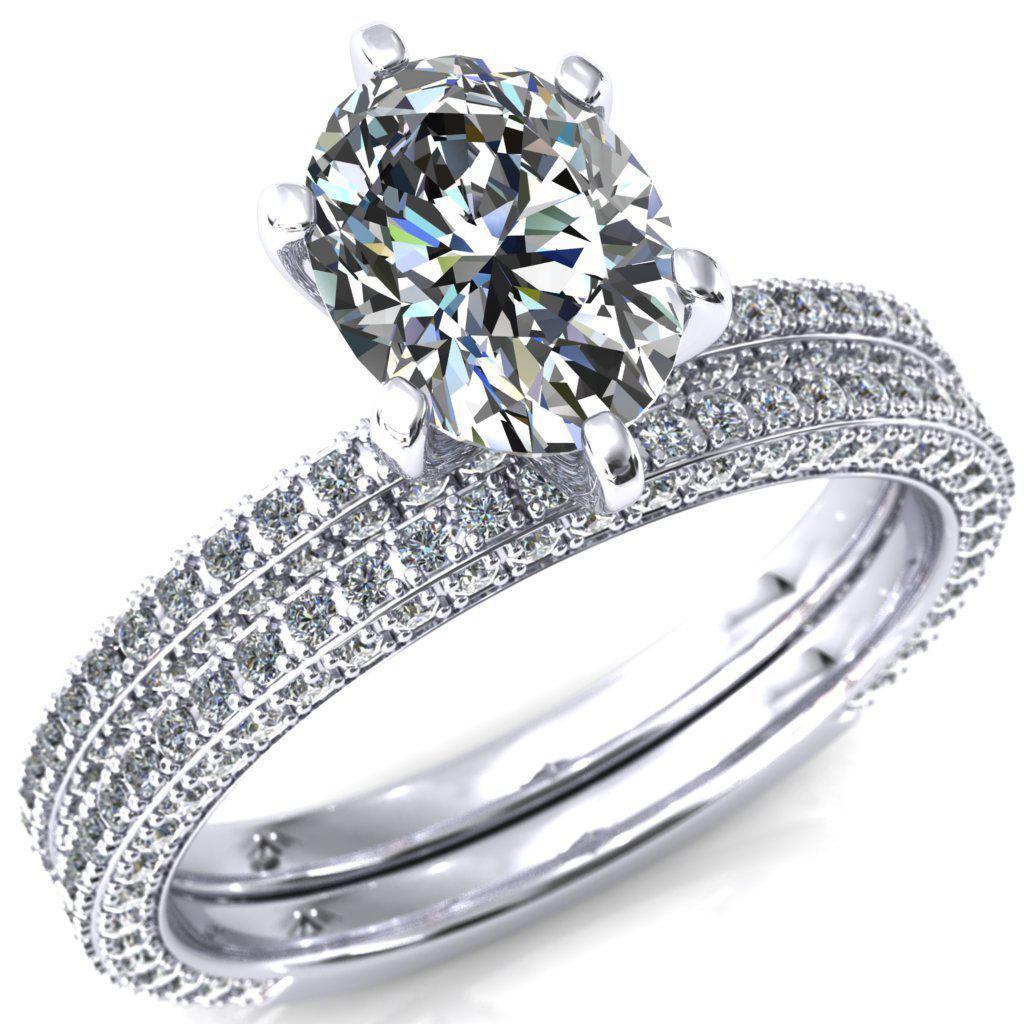 Mariyah Oval Moissanite 6 Prong 3/4 Eternity 3 Sided Diamond Shank Engagement Ring-Custom-Made Jewelry-Fire & Brilliance ®