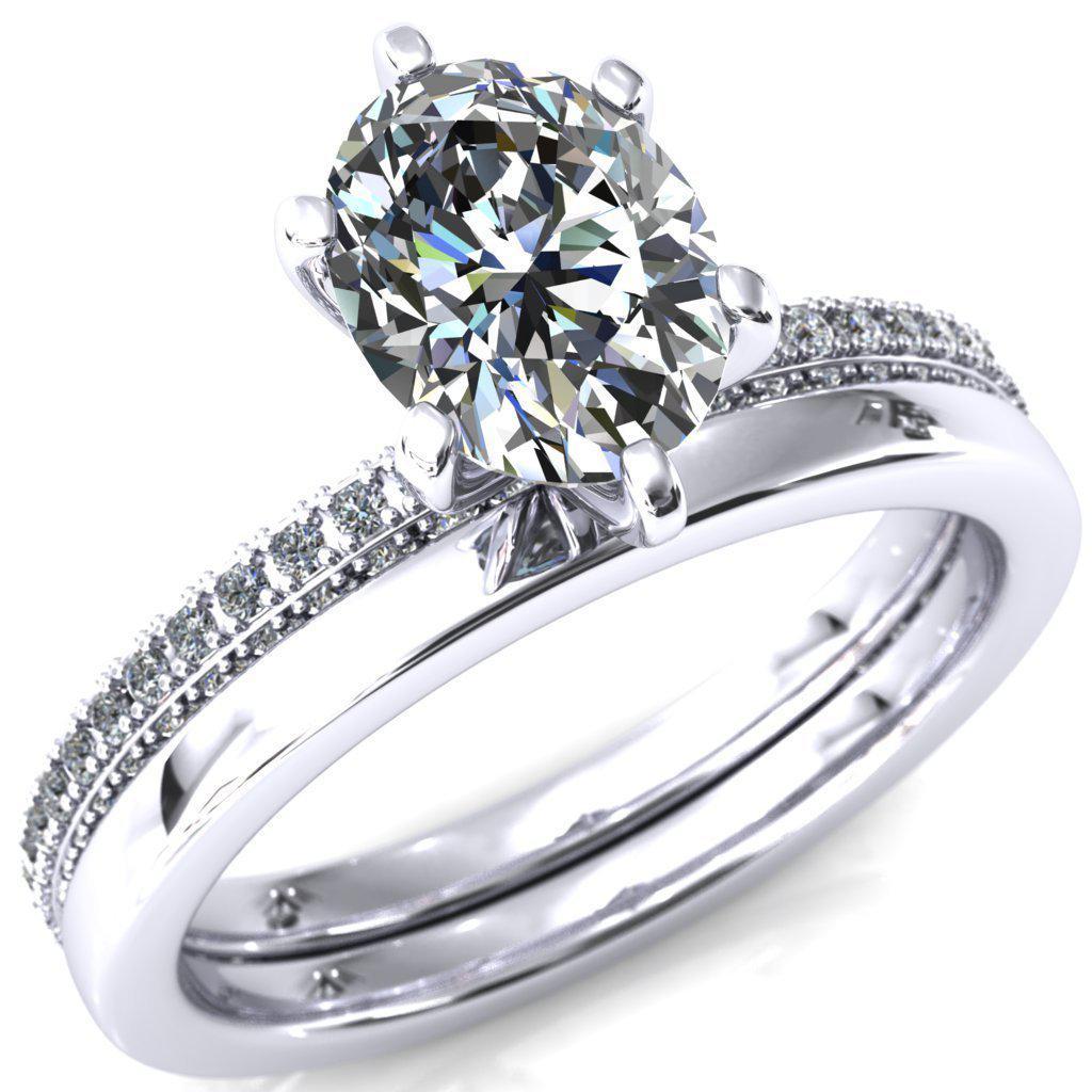 Mariyah Oval Moissanite 6 Prong 3/4 Eternity 3 Sided Diamond Shank Engagement Ring-Custom-Made Jewelry-Fire & Brilliance ®