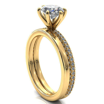 Mariyah Oval Center Stone East-West 6 Prong 3/4 Eternity 3 Sided Diamond Shank Engagement Ring-FIRE & BRILLIANCE