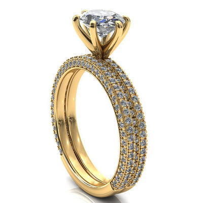 Mariyah Oval Center Stone East-West 6 Prong 3/4 Eternity 3 Sided Diamond Shank Engagement Ring-FIRE & BRILLIANCE