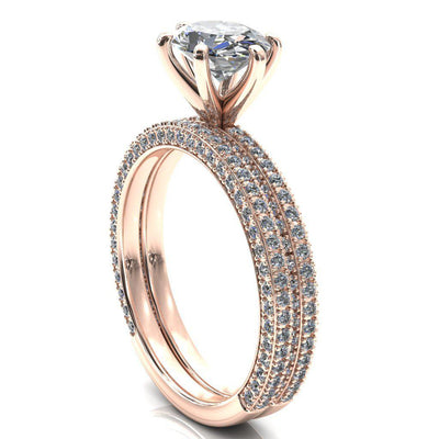 Mariyah Oval Center Stone East-West 6 Prong 3/4 Eternity 3 Sided Diamond Shank Engagement Ring-FIRE & BRILLIANCE