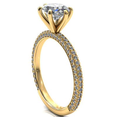 Mariyah Oval Center Stone East-West 6 Prong 3/4 Eternity 3 Sided Diamond Shank Engagement Ring-FIRE & BRILLIANCE