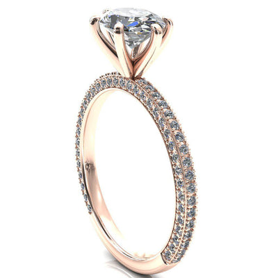 Mariyah Oval Center Stone East-West 6 Prong 3/4 Eternity 3 Sided Diamond Shank Engagement Ring-FIRE & BRILLIANCE