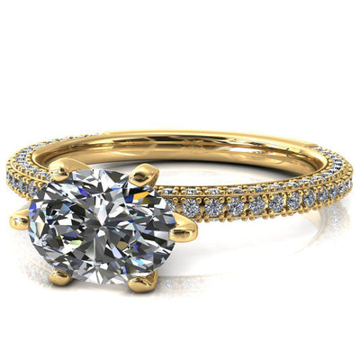 Mariyah Oval Center Stone East-West 6 Prong 3/4 Eternity 3 Sided Diamond Shank Engagement Ring-FIRE & BRILLIANCE