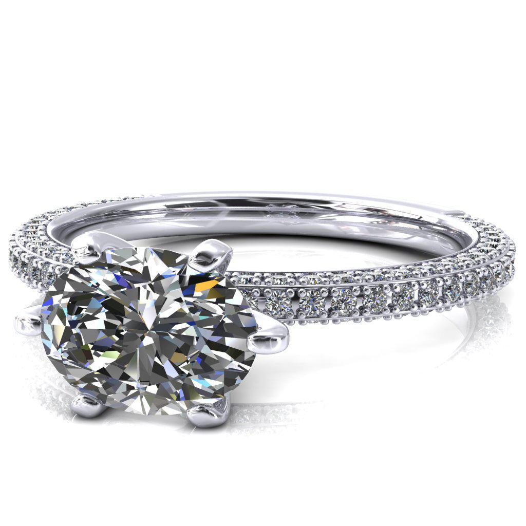 Mariyah Oval Center Stone East-West 6 Prong 3/4 Eternity 3 Sided Diamond Shank Engagement Ring-FIRE & BRILLIANCE