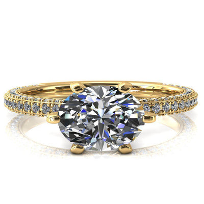 Mariyah Oval Center Stone East-West 6 Prong 3/4 Eternity 3 Sided Diamond Shank Engagement Ring-FIRE & BRILLIANCE