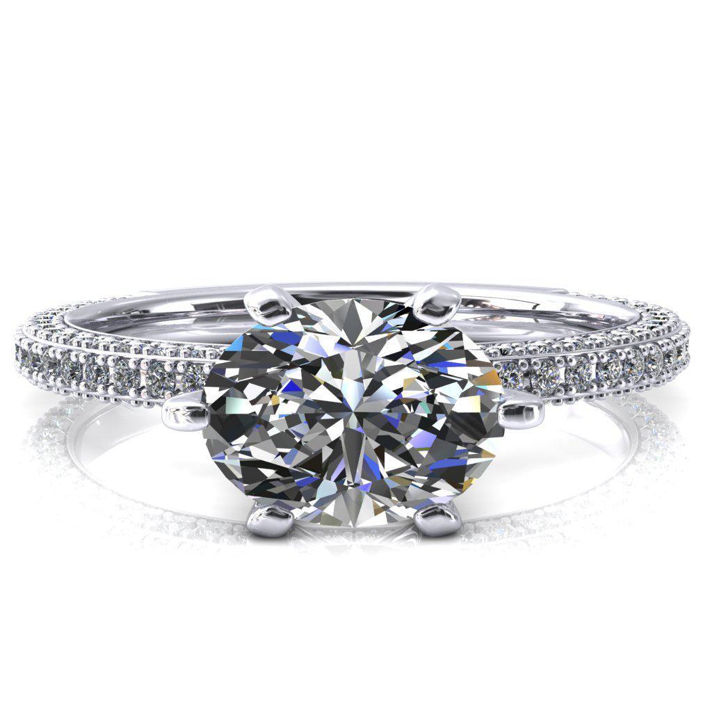 Mariyah Oval Center Stone East-West 6 Prong 3/4 Eternity 3 Sided Diamond Shank Engagement Ring-FIRE & BRILLIANCE